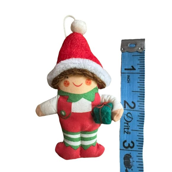 Elf Ornament Brooch With Red Santa Hat Green Gift Safety Pin Back 3 In - Picture 3 of 3